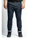Jeans 5 tasche denim scuro con ricamo dorato e risvolto contemporaneo P26064