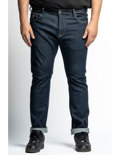 Jeans 5 tasche denim scuro con ricamo dorato e risvolto contemporaneo P26064 2