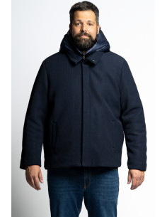 Peacoat moderno in tessuto stretch a costine con cappuccio staccabile P26006