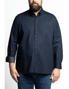 Camicia in cotone stretch tinta unita con interno polsi a fantasia P26023