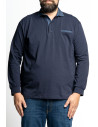 Polo manica lunga in cotone stretch con collo chambray e finiture a contrasto P26078